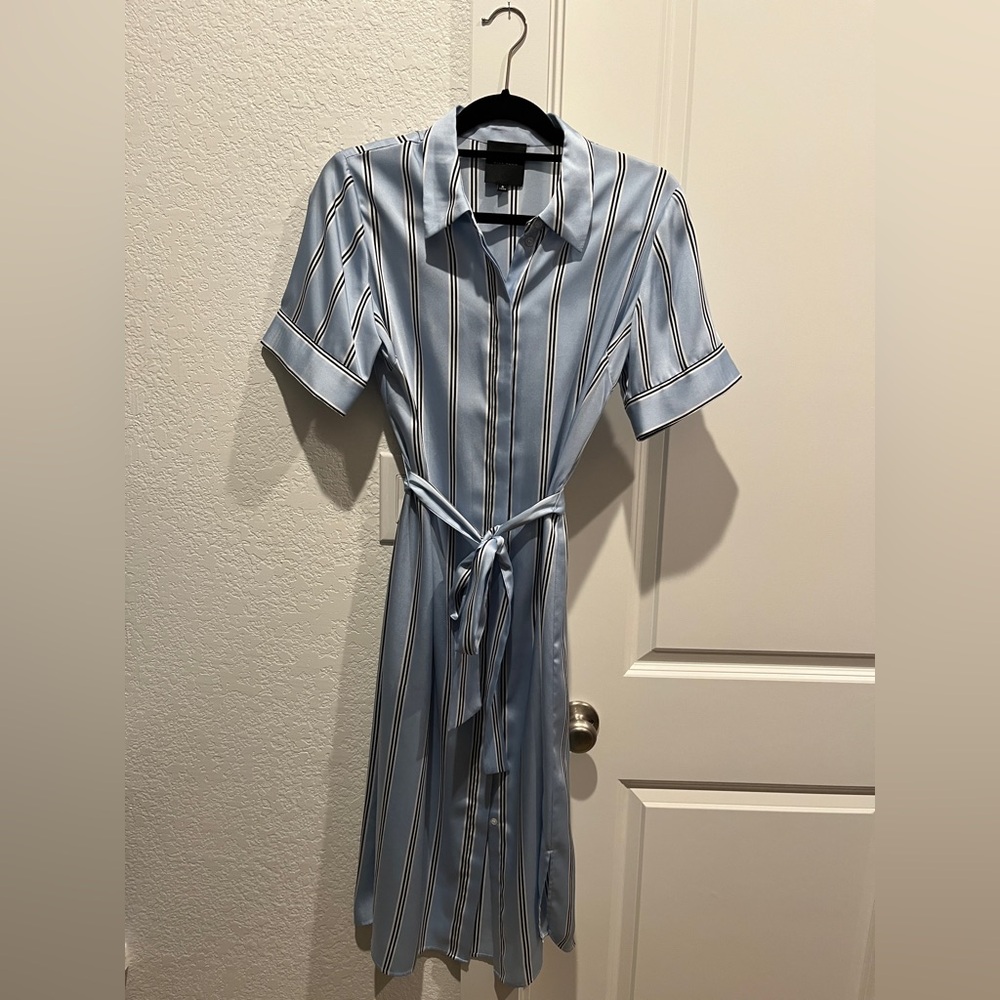 Alex Marie Light Blue Striped Midi Dress